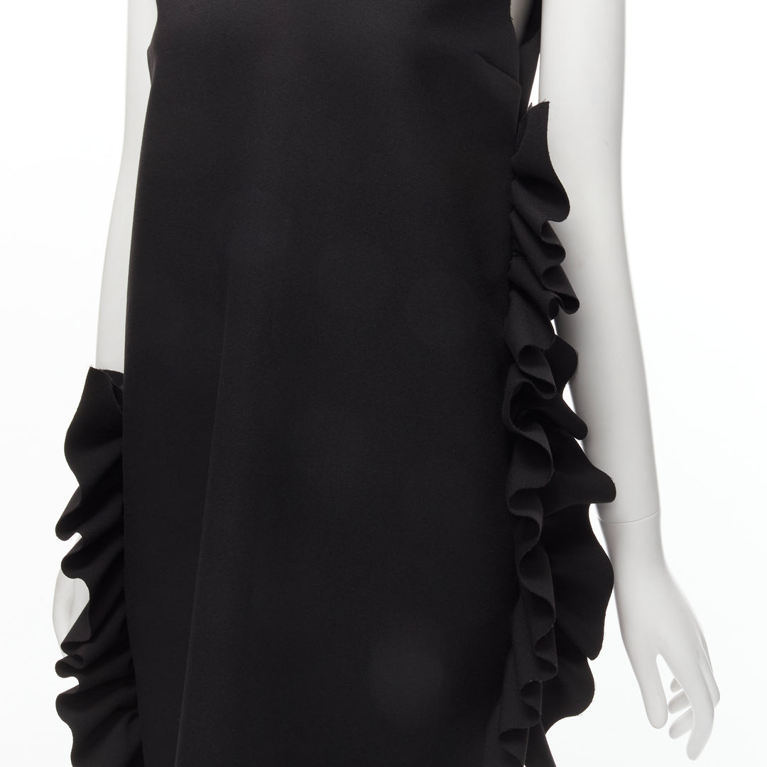 MSGM black structured ruffles V neck logo zip mini dress IT40 S