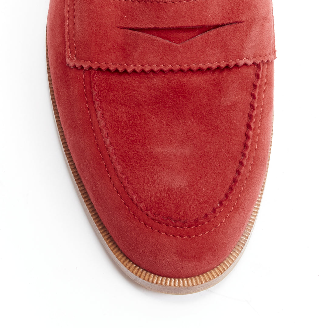 MANOLO BLAHNIK red suede leather classic penny loafer EU37