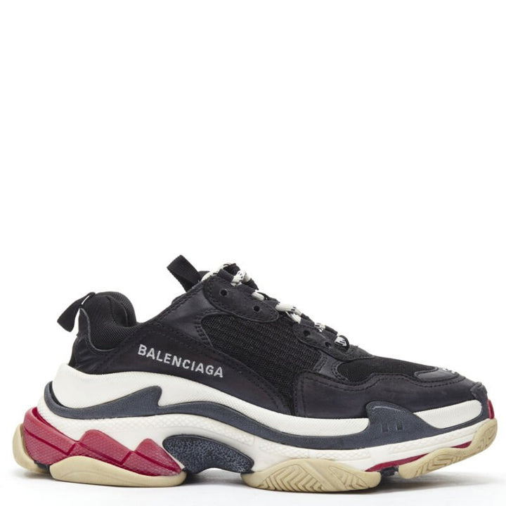 BALENCIAGA Triple S black mesh white red triple sole chunky sneaker EU37