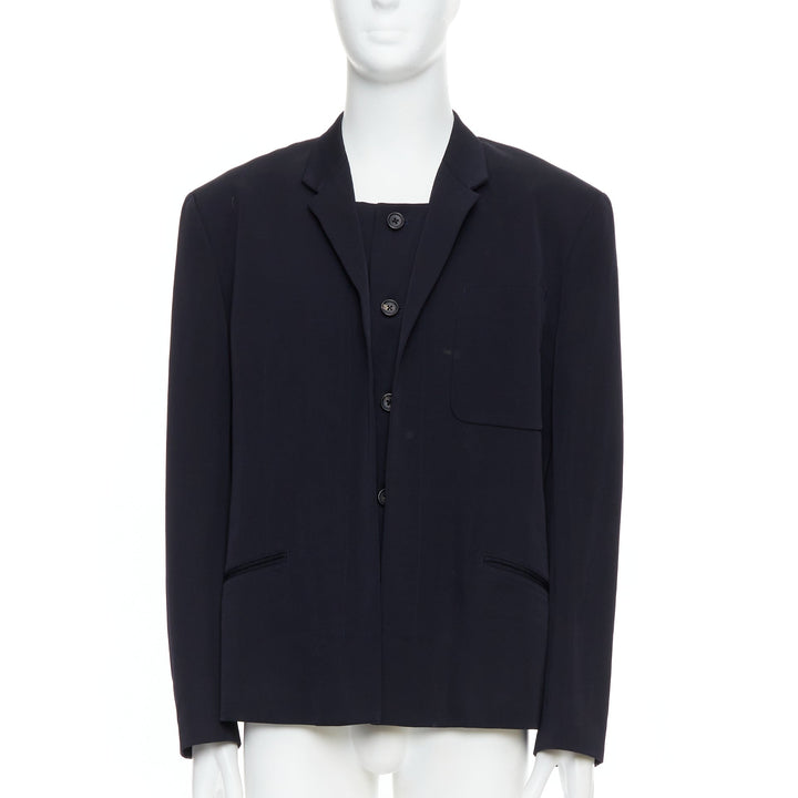 YOHJI YAMAMOTO black 100% wool double collar deconstructed blazer S