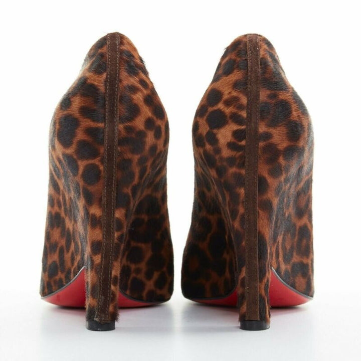 CHRISTIAN LOUBOUTIN Morphing 100 brown leopard calfskin demi wedge heel EU37 US7