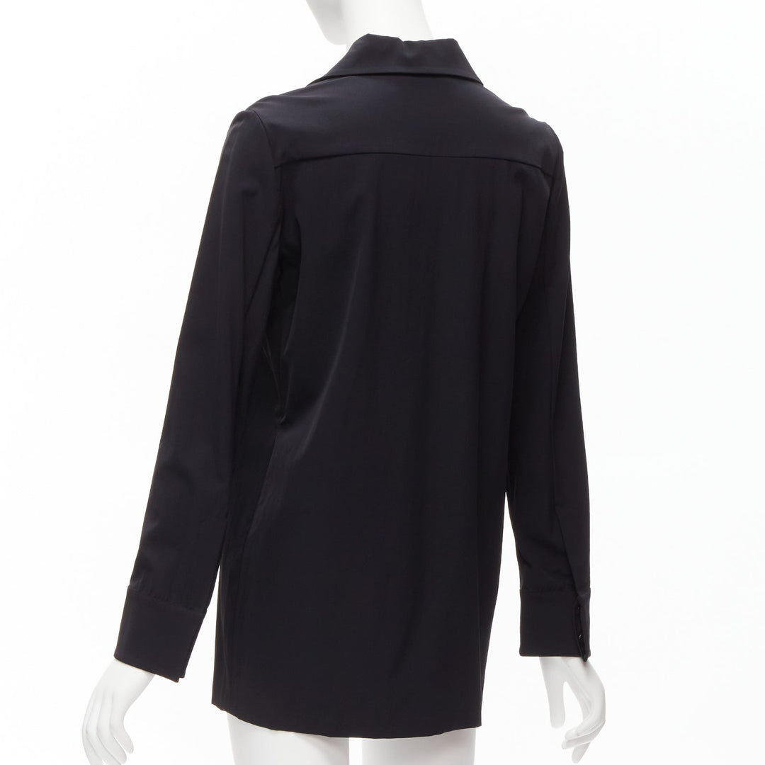 GUCCI Vintage black minimal concealed buttons wide collar shirt top IT38 XS
