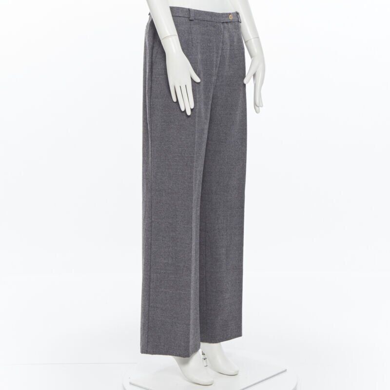 SPORTMAX grey virgin wool blend concealed front pocket wide leg pants US12 29"