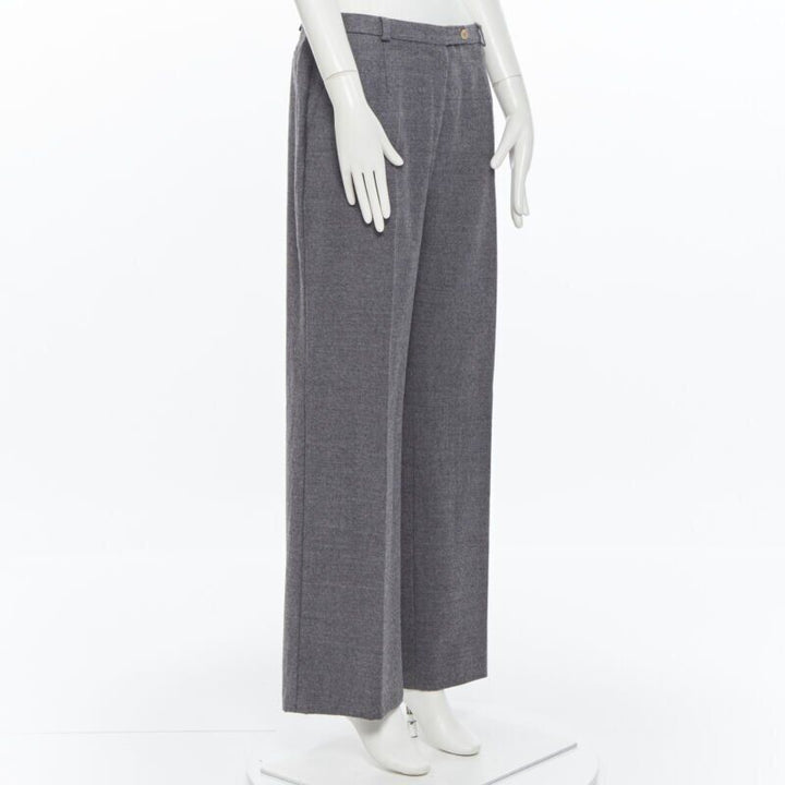 SPORTMAX grey virgin wool blend concealed front pocket wide leg pants US12 29"