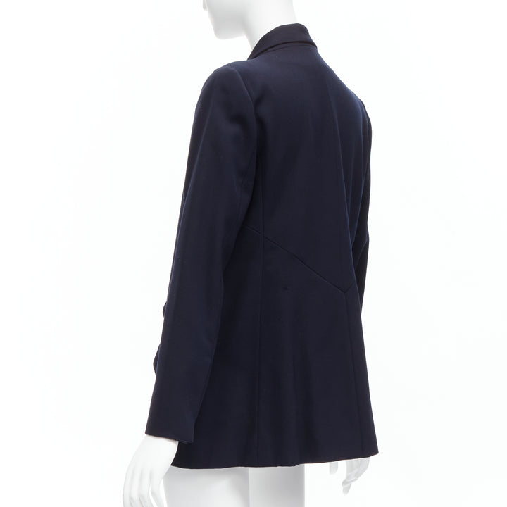 CHANEL navy gold CC buttons flap pockets military blazer jacket FR38 M