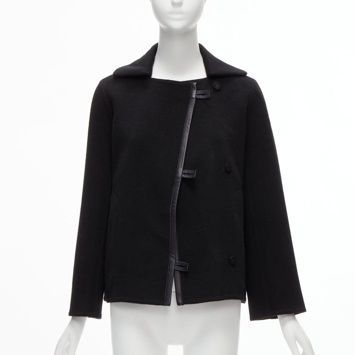 HERMES Jean Paul Gaultier black cashmere leather H buttons jacket FR34 XS