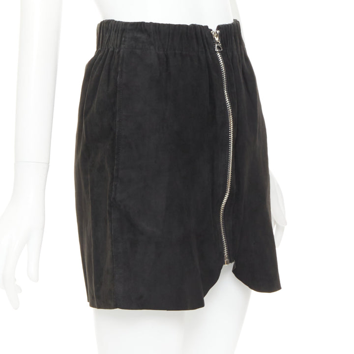 ACNE STUDIOS 2014 Mina black lamb suede leather zip front skirt FR34 XS