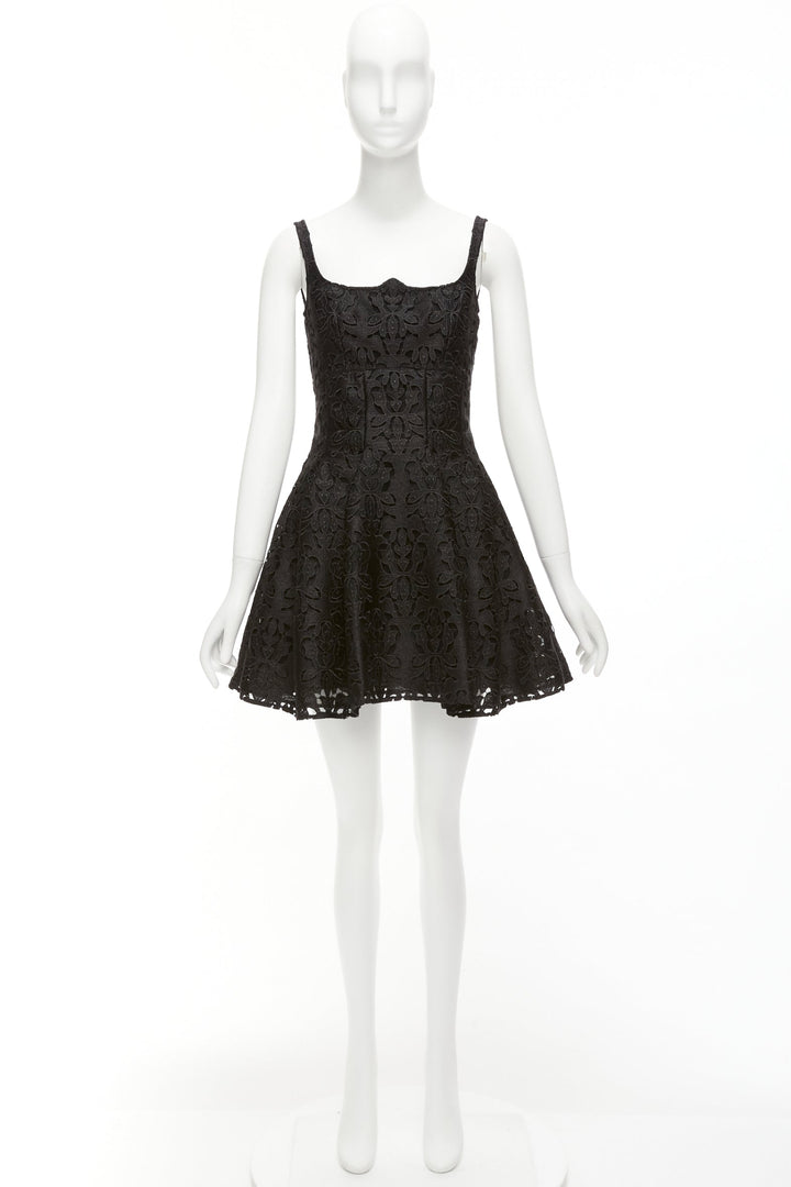 EMILIA WICKSTEAD black floral lace paisley scalloped neckline flared dress UK8 S