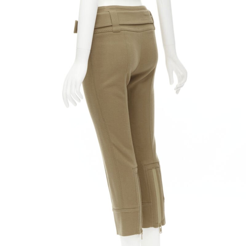PRADA camel tan wool buckle belt tapered cropped pants XS