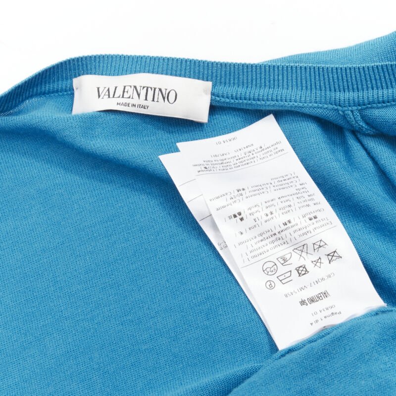 VALENTINO blue floral lace front wool silk cashmere cardigan sweater S