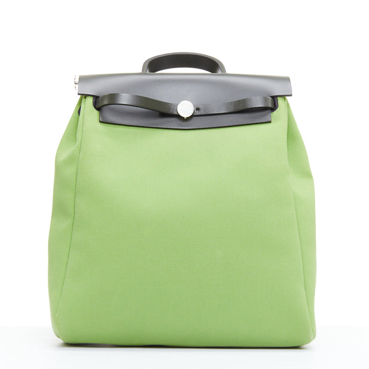 rare HERMES Herbag A Dos Vert Criquet green black canvas palladium backpack