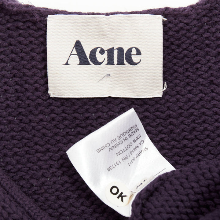 ACNE STUDIOS 2011 Sharp navy cotton wide scoop neck leather zip sweater XS