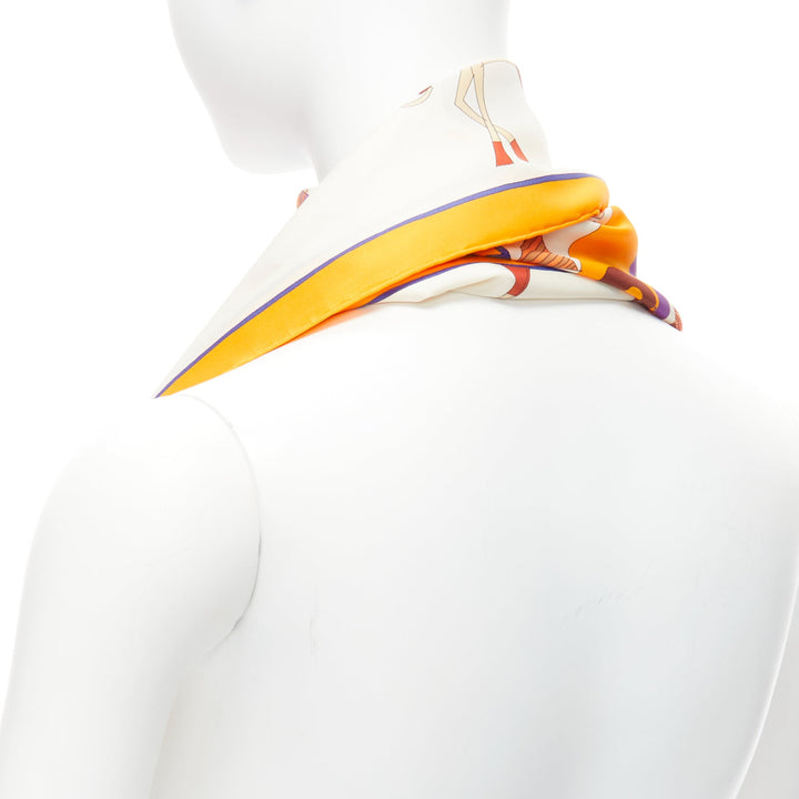 HERMES 100% silk Un Amour De Cheval print yellow purple scarf