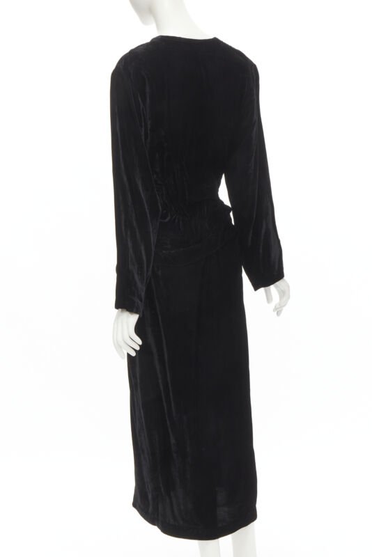 COMME DES GARCONS 1980's Vintage black velvet irregular shirred midi dress M