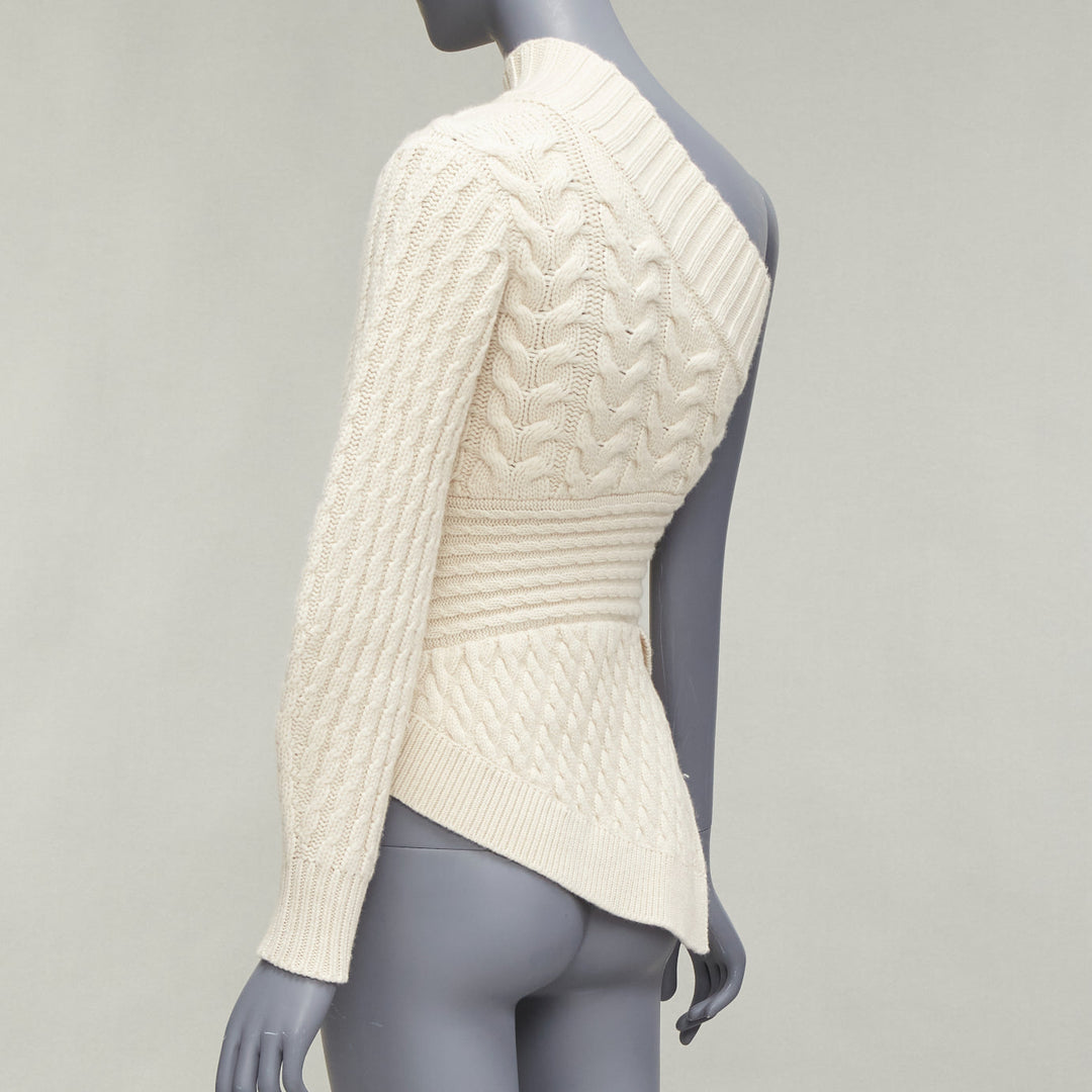 BURBERRY 100% cashmere cream one shoulder mixed cable knit pullover sweater XS