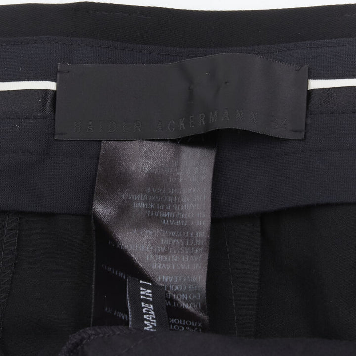 HAIDER ACKERMANN black green grosgrain trimmed side pleated front shorts FR34 XS