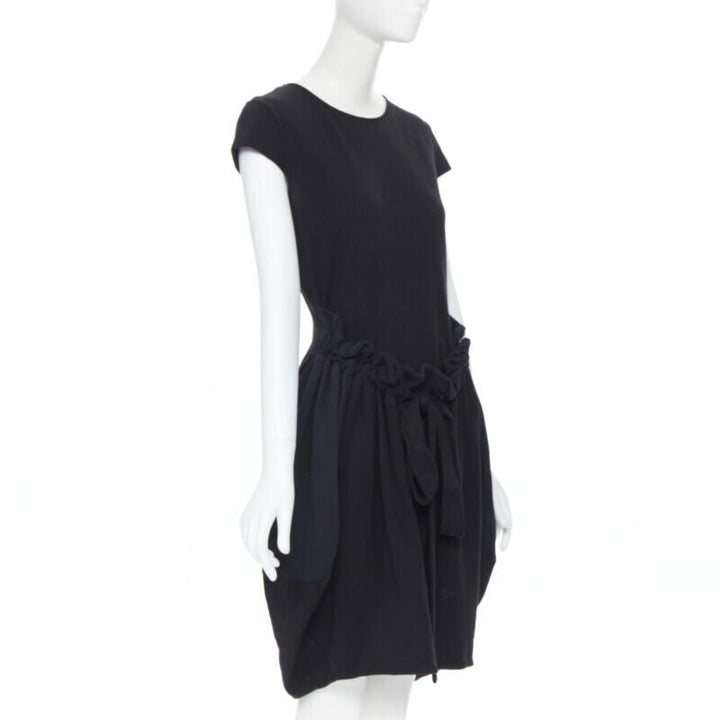 YVES SAINT LAURENT AW09 black cap sleeve ruched tie front bubble hem dress FR38