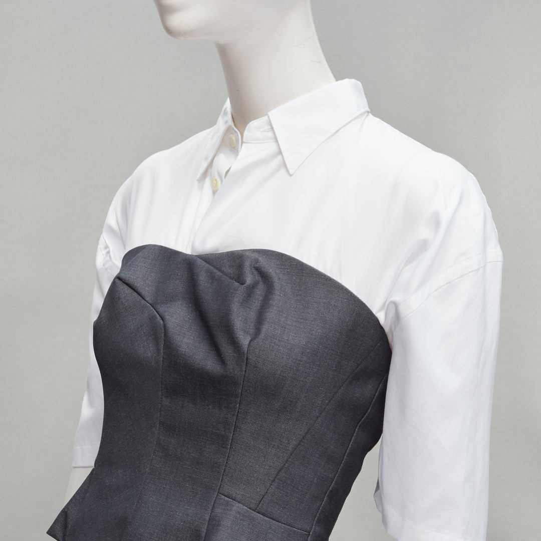 JUNYA WATANABE 2018 grey bias cut bustier deconstructed gathered back shirt XS