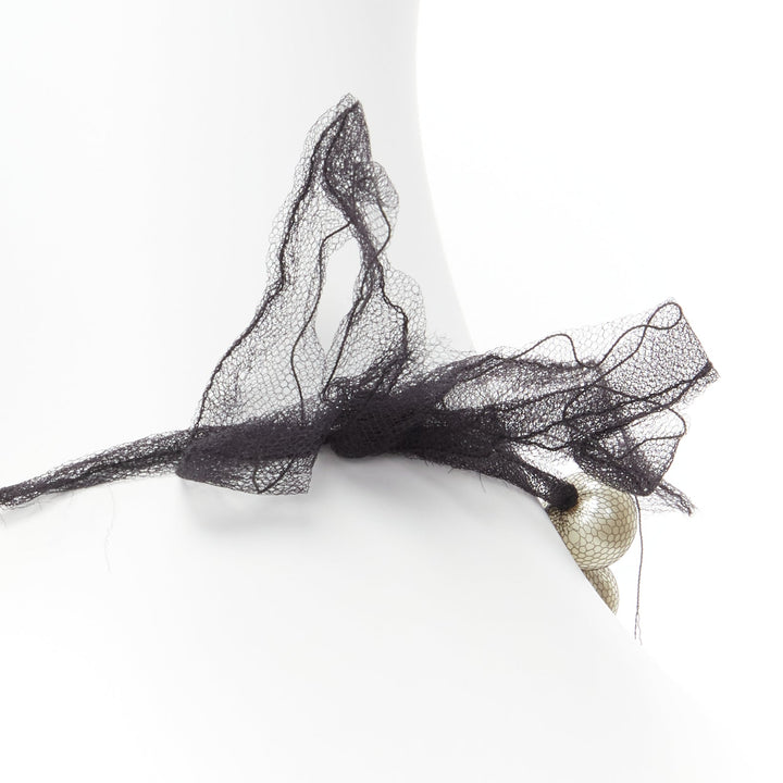 LANVIN ALBER ELBAZ cream pearl black mesh ribbon wrap princess necklace