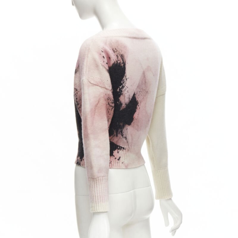 ALEXANDER MCQUEEN 2021 Anemone wool cashmere floral print cropped sweater XXS
