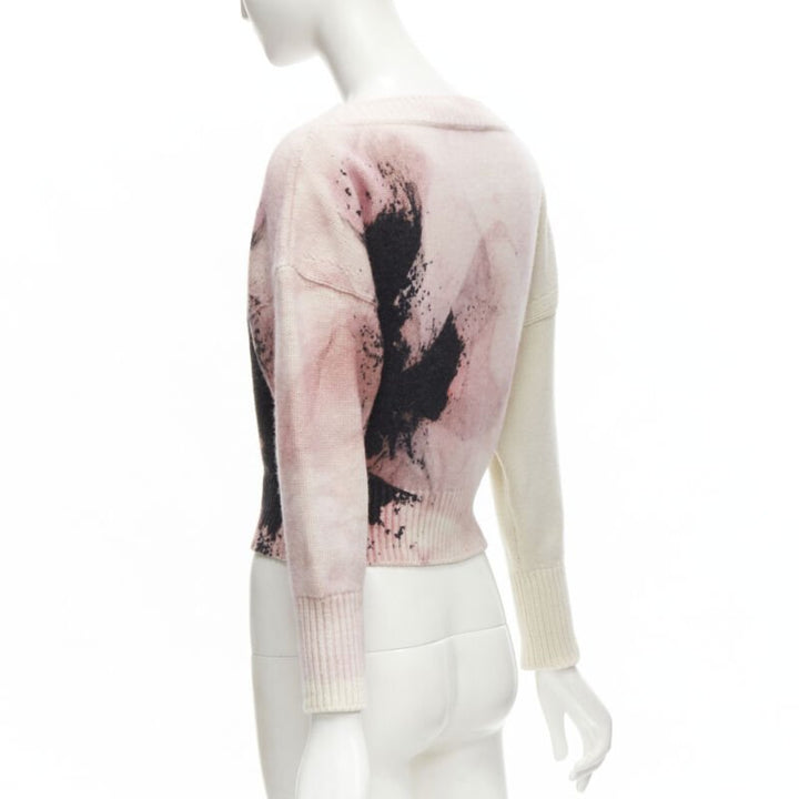 ALEXANDER MCQUEEN 2021 Anemone wool cashmere floral print cropped sweater XXS