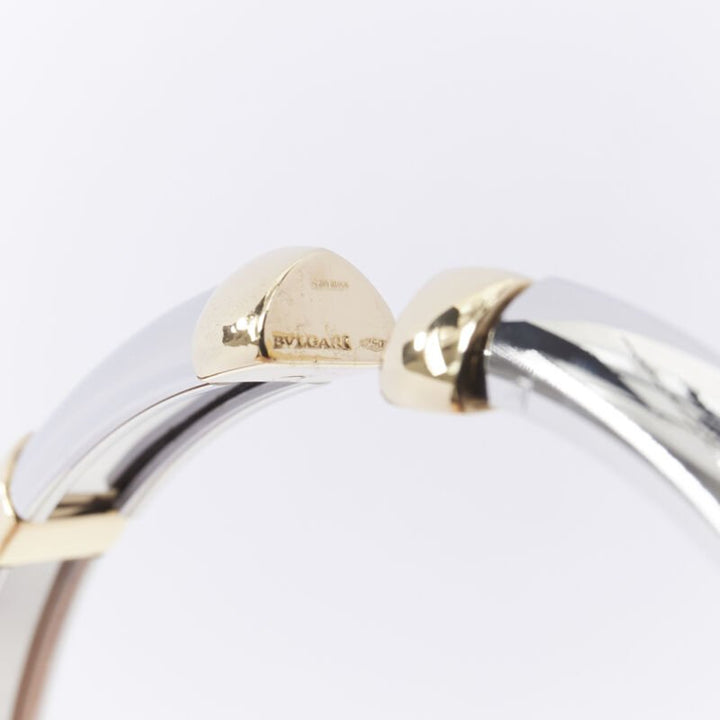 vintage BVLGARI JEWELLERY 18k white yellow gold hinged bangle cuff bracelet