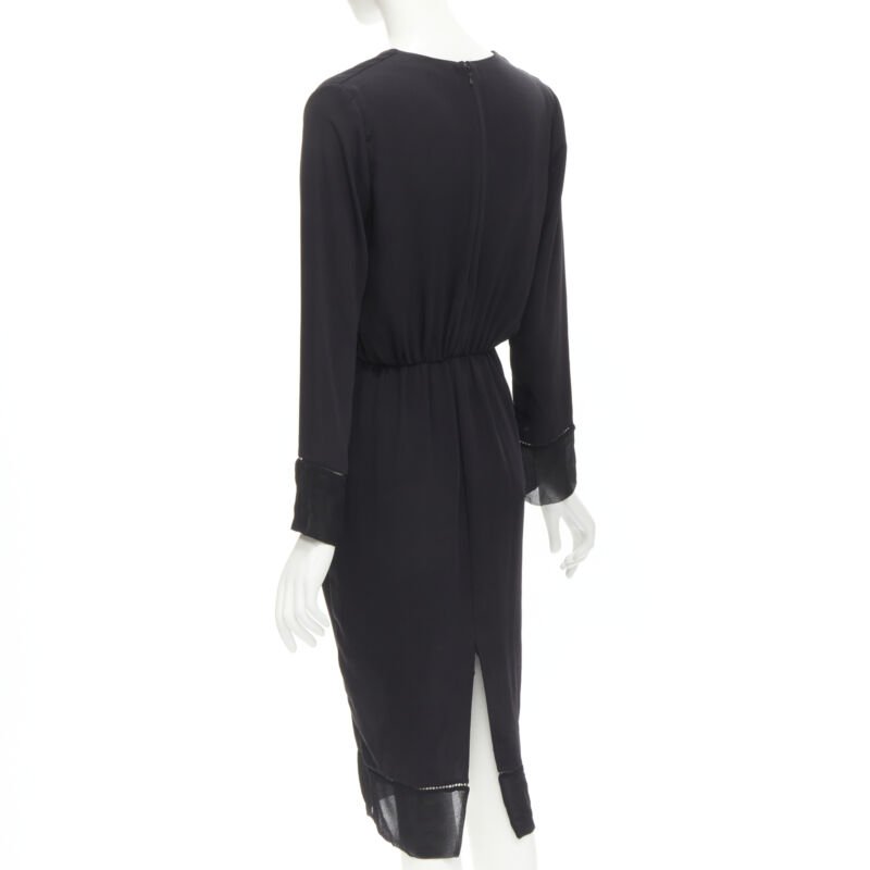 ZIMMERMANN black V-neck gathered waist lattice detail dress US0 XS