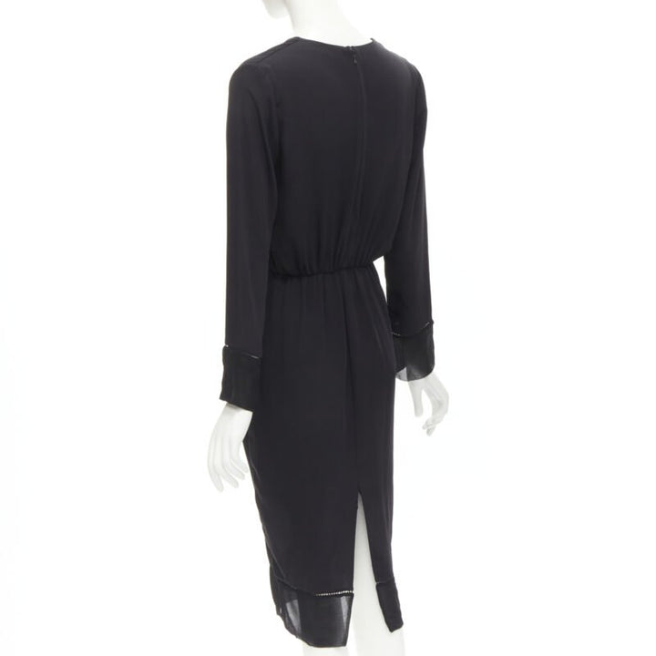 ZIMMERMANN black V-neck gathered waist lattice detail dress US0 XS