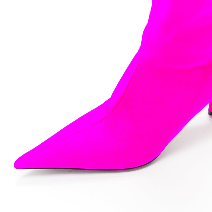 BALENCIAGA Knife neon pink lycra pointed sock boots EU38 Kim Kardashian