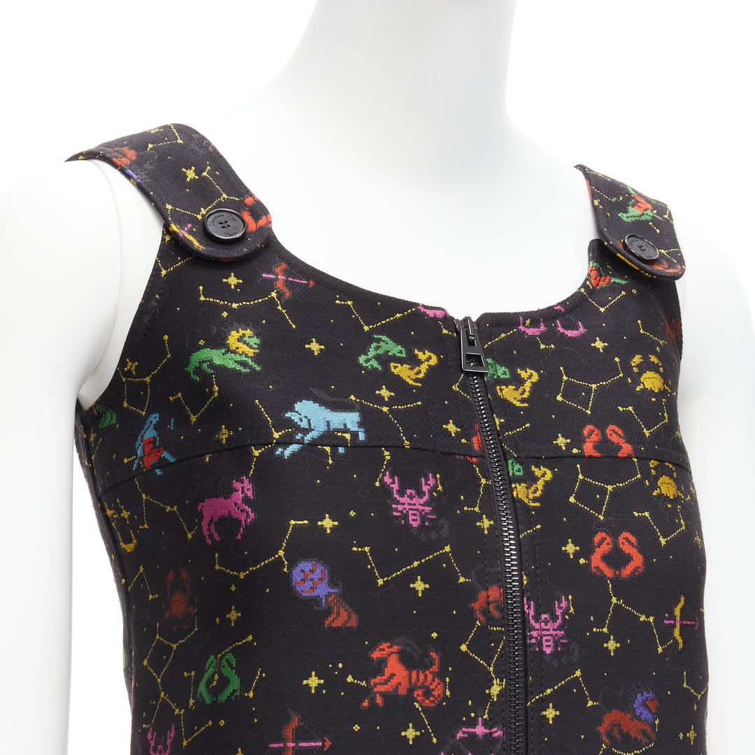 CHRISTIAN DIOR 2022 Pixel Zodiac black astrology jacquard zip mini dress FR34 XS