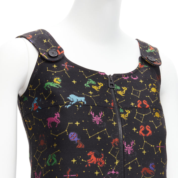 CHRISTIAN DIOR 2022 Pixel Zodiac black astrology jacquard zip mini dress FR34 XS
