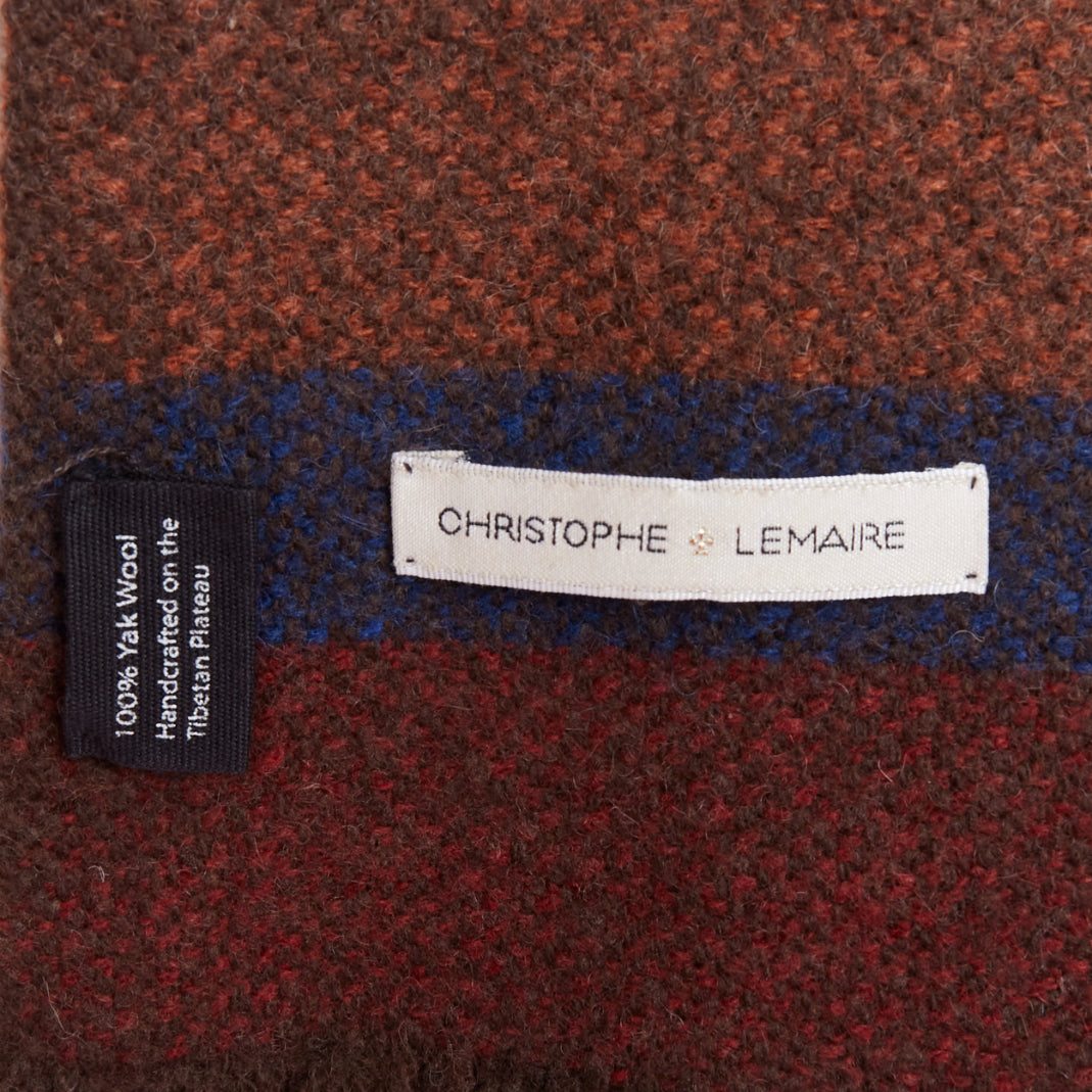CHRISTOPHE LEMAIRE brown 100% yak wool Tibet handcrafted stripe scarf