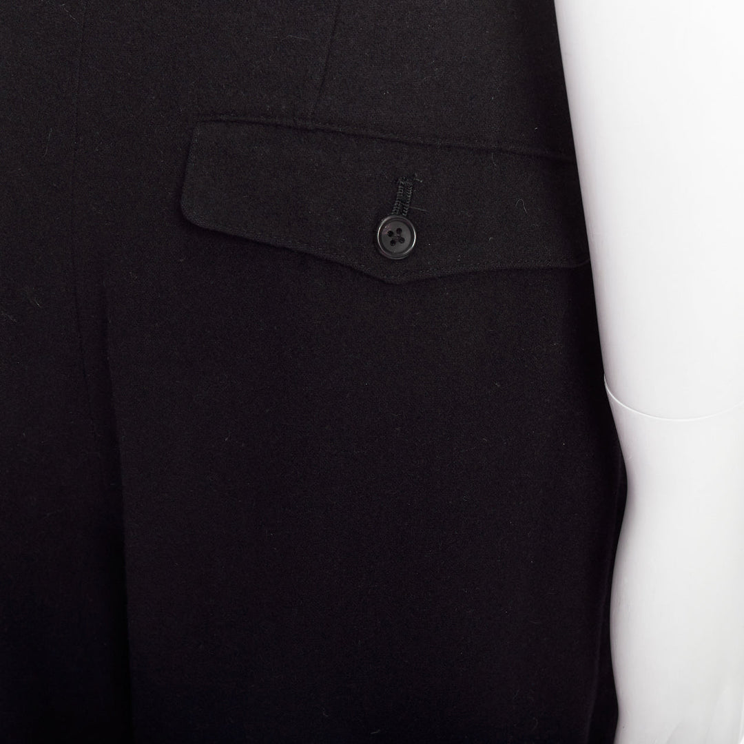 YOHJI YAMAMOTO navy 100% wool pleated front back flap tapered pants M