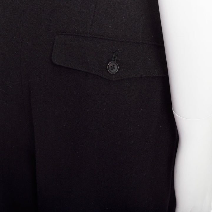 YOHJI YAMAMOTO navy 100% wool pleated front back flap tapered pants M