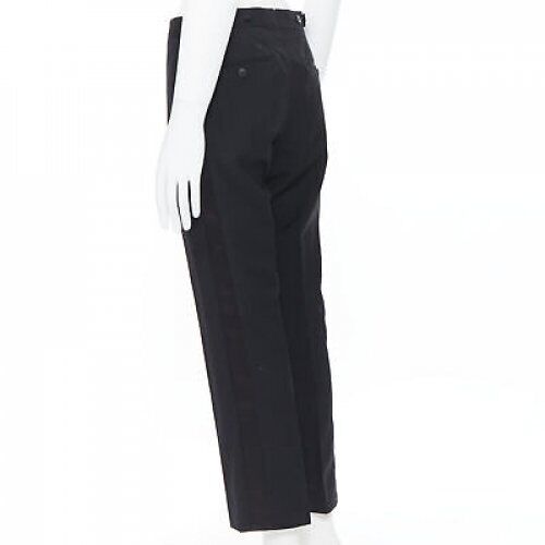 DRIES VAN NOTEN wool cotton blend black verticle striped cropped trousers IT46 S