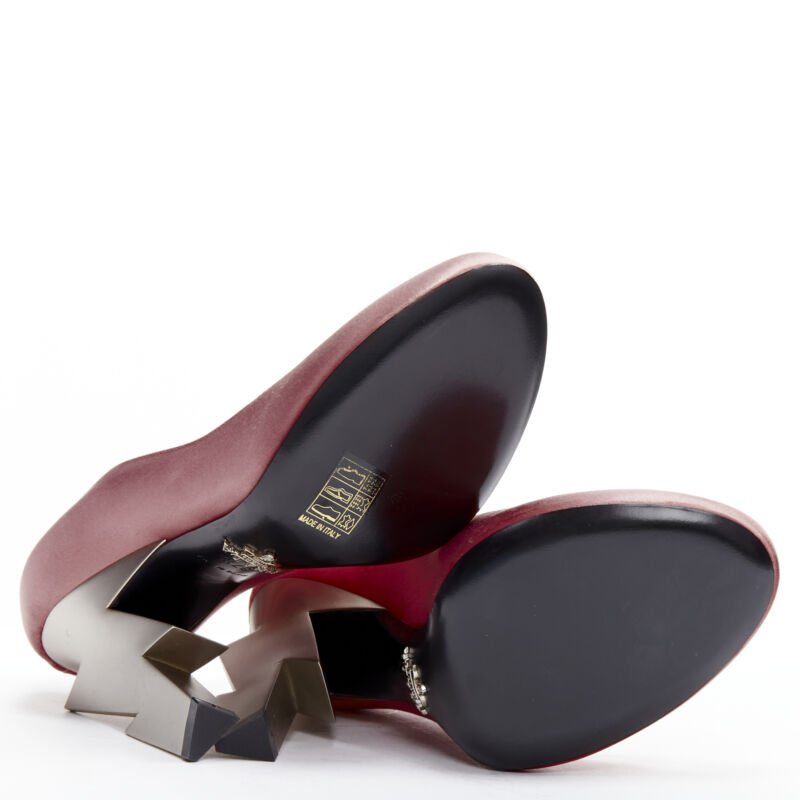 PRADA Lightning Bolt pink silk satin silver metal heel pump EU38.5