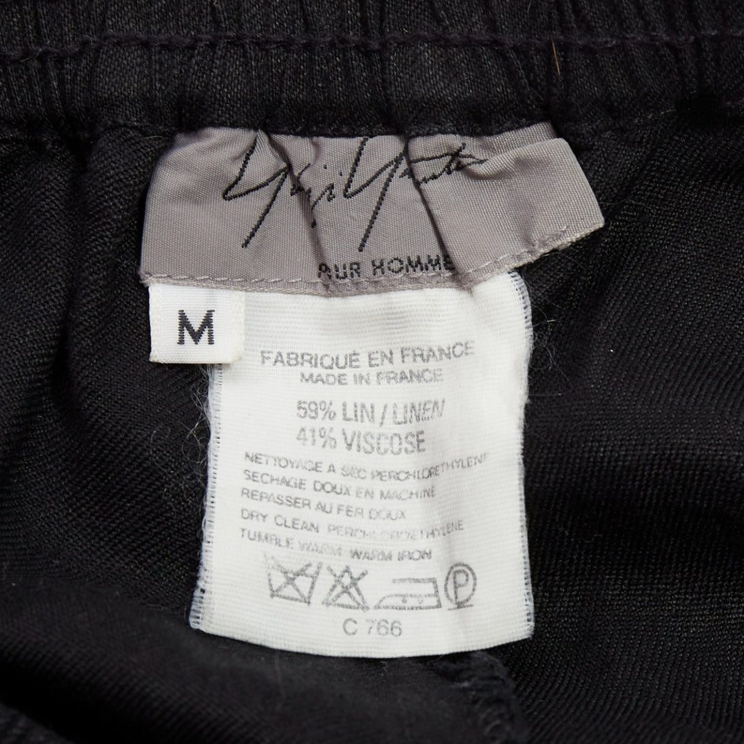 YOHJI YAMAMOTO black linen blend elasticated waistband wide pants M