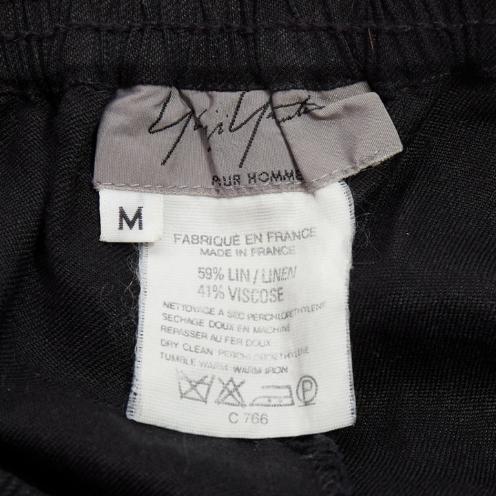 YOHJI YAMAMOTO black linen blend elasticated waistband wide pants M