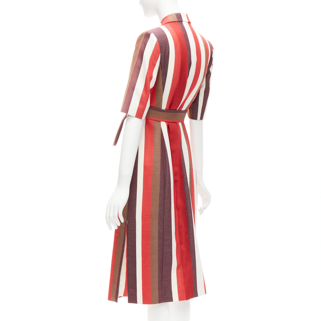 FRENKEN red bold graphic stripes cotton tie belt long coat IT34 XXS