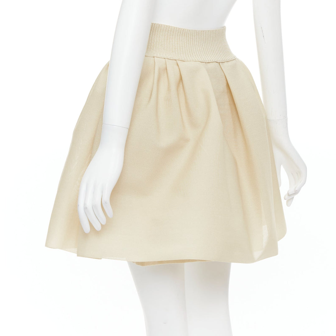 CHANEL light beige gold CC logo button flared skater skirt FR40 L