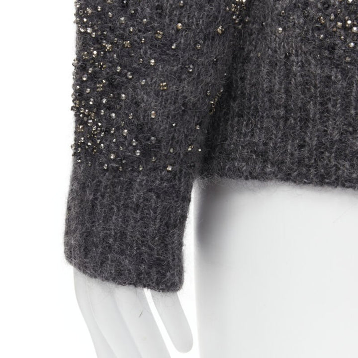 SAINT LAURENT 2018 mohair wool crystal rhinestone embellished sweater M