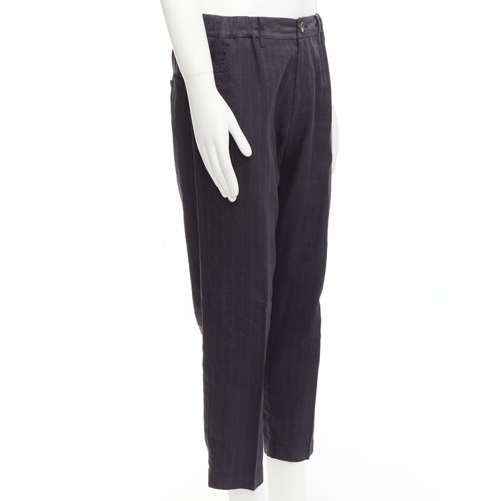 ZIGGY CHEN 2018 grey pinstripes linen ramie cotton tapered cropped pants FR46 S