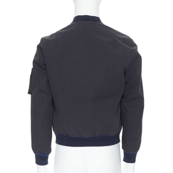 LANVIN ALBER ELBAZ black contrast lamb leather front MA1 bomber jacket EU44 XS