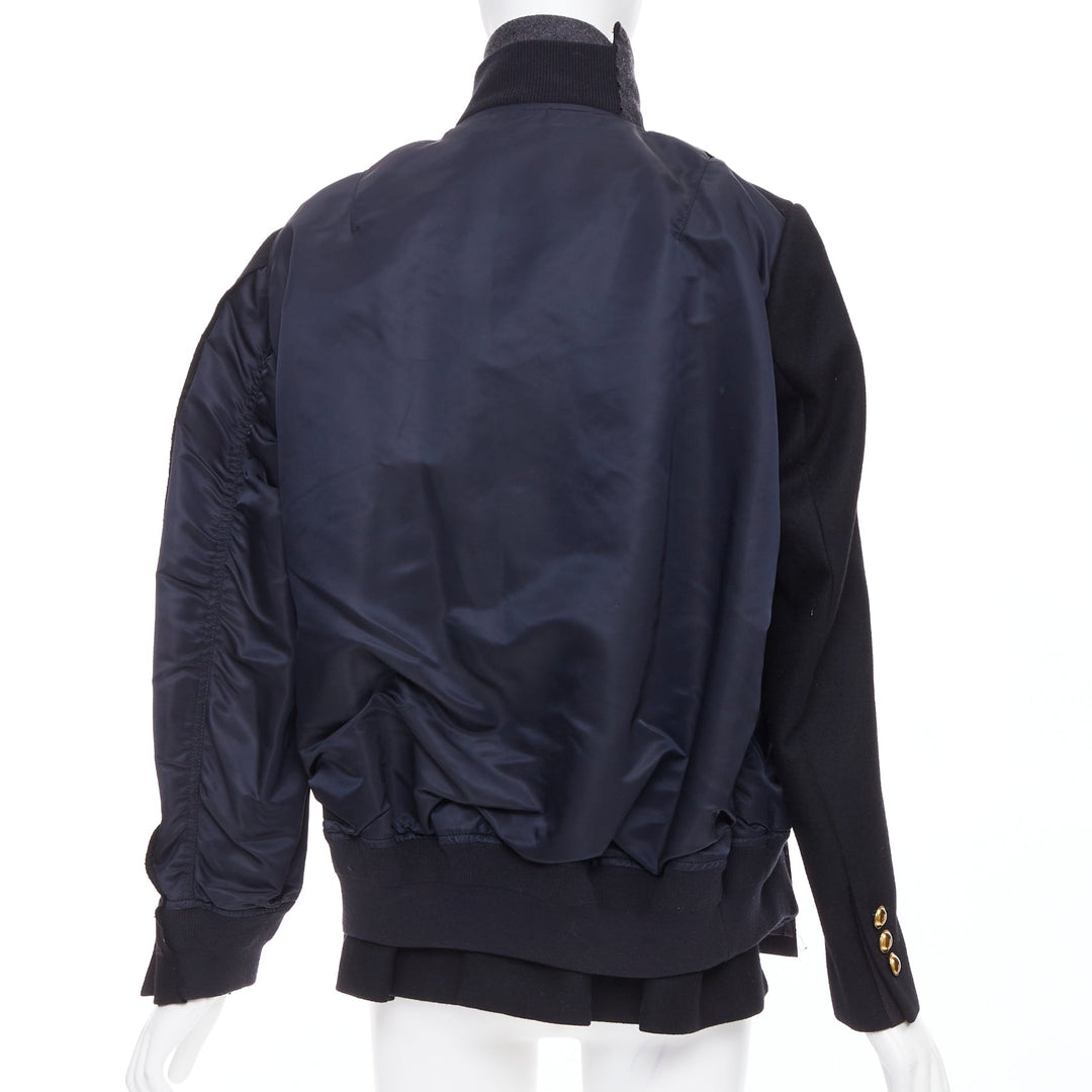 SACAI 2018 Runway black gold buttons hybrid bomber blazer coat JP1 S
