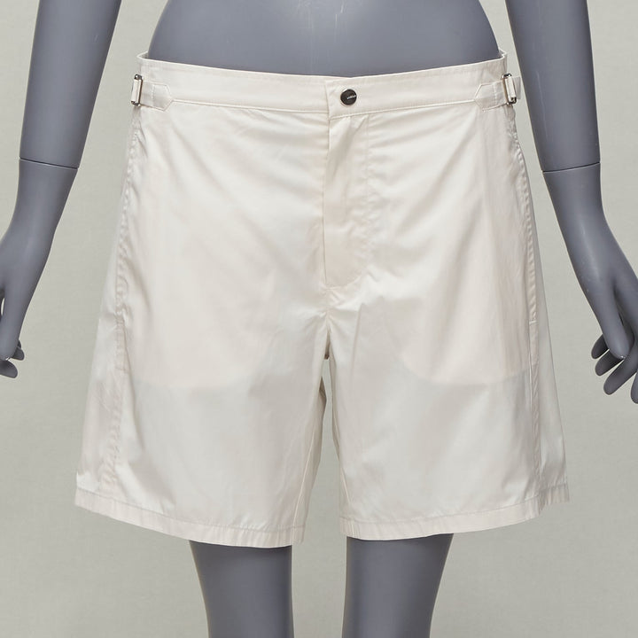 LA PERLA cream nylon silver buckle waist mesh lined safari shorts S