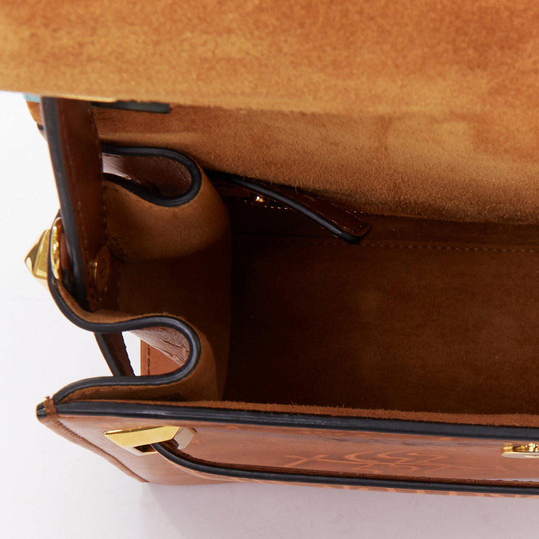 VALENTINO 2017 Santeria My Rockstud brown embossed top handle satchel bag