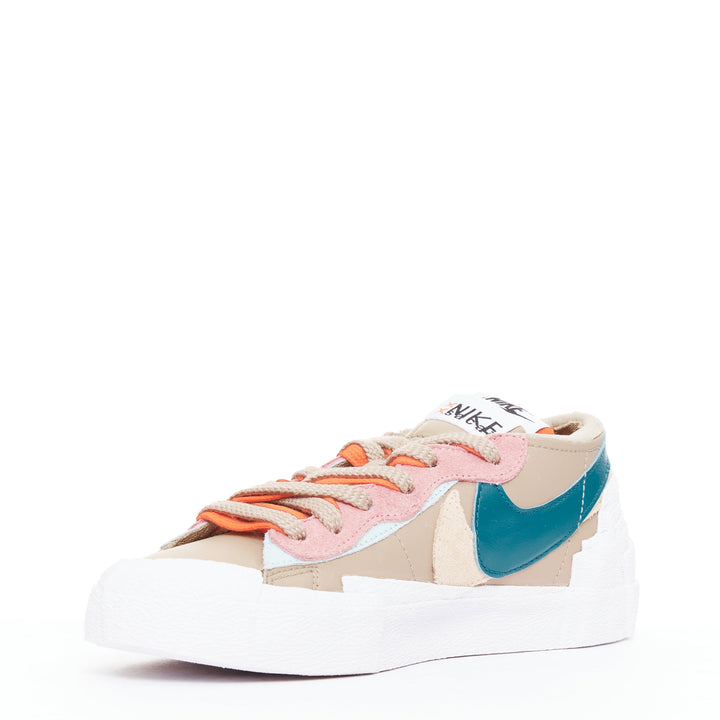 NIKE SACAI KAWS Blazer Low Reed pink green tick patchwork sneakers EU36.5