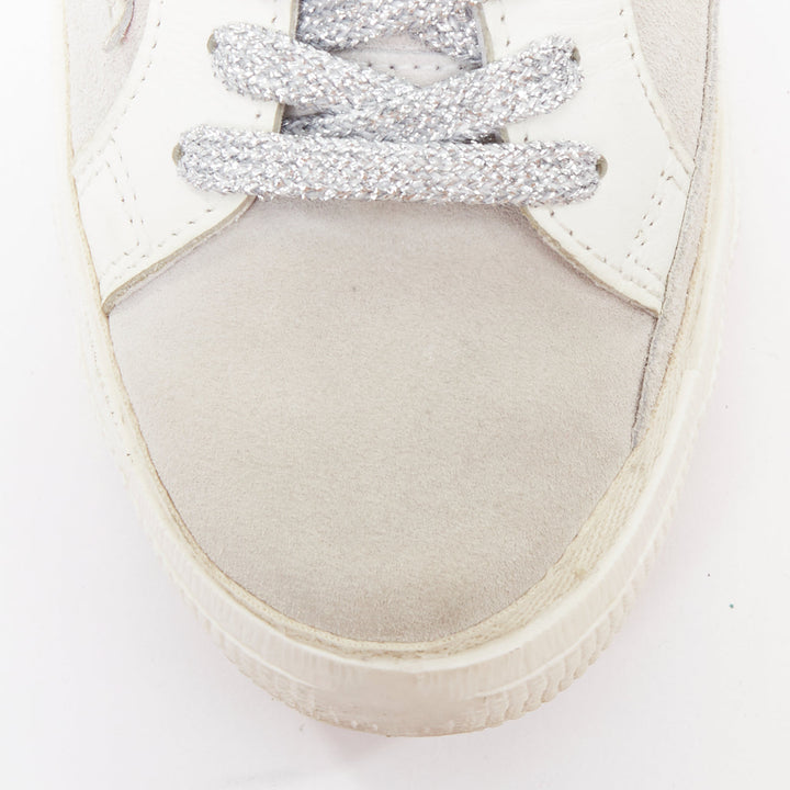 GOLDEN GOOSE Vstar2 metallic silver leather zebra star distressed sneakers EU36