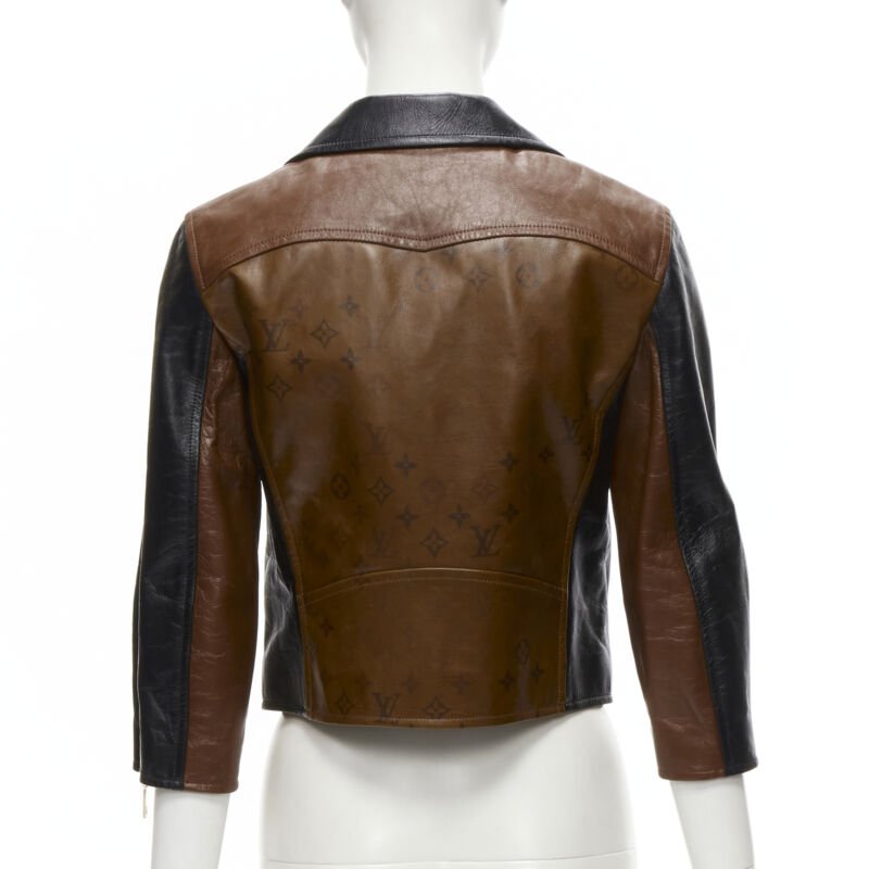 LOUIS VUITTON 2022 Tattoo Monogram cropped calfskin leather biker jacket FR43 XS