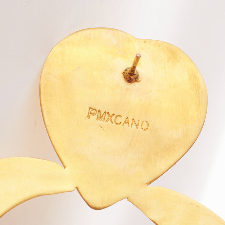 PMX CANO brown gold heart tribal tassel statement pin earrings